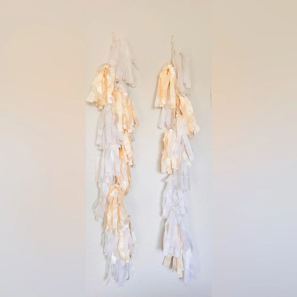 48” Cream & White Tassel Garland Streamers for Party Wedding Baby Shower 2 Pcs.